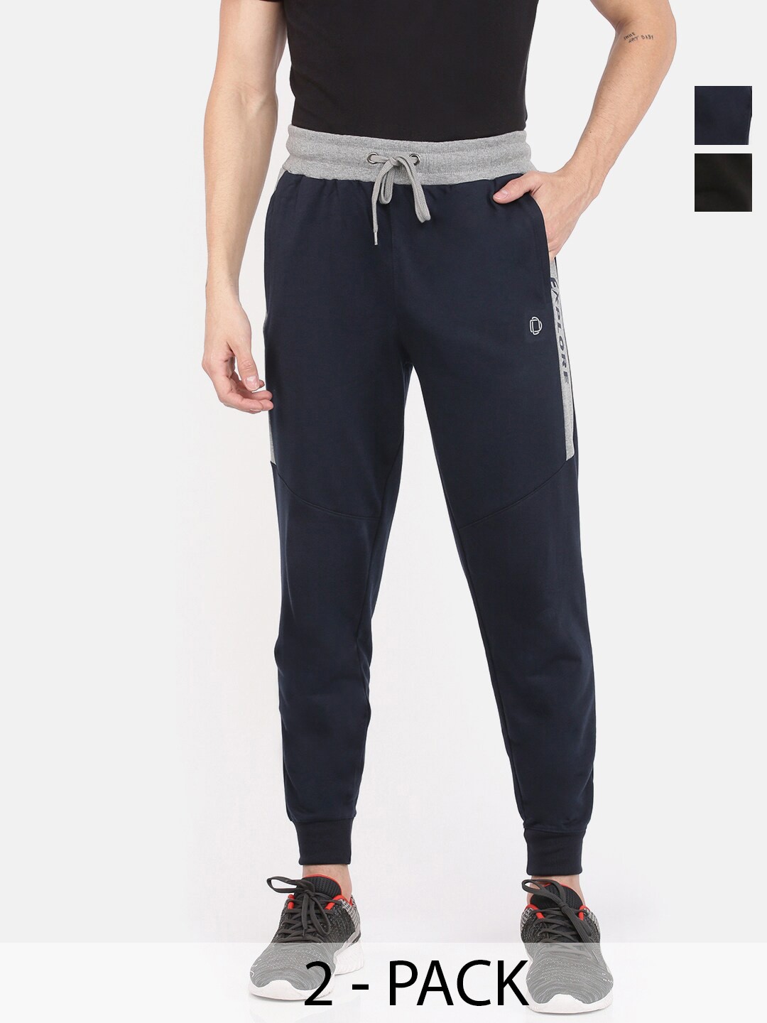 

Dollar Men Pack Of 2 Typography Printed Cotton Joggers, Navy blue