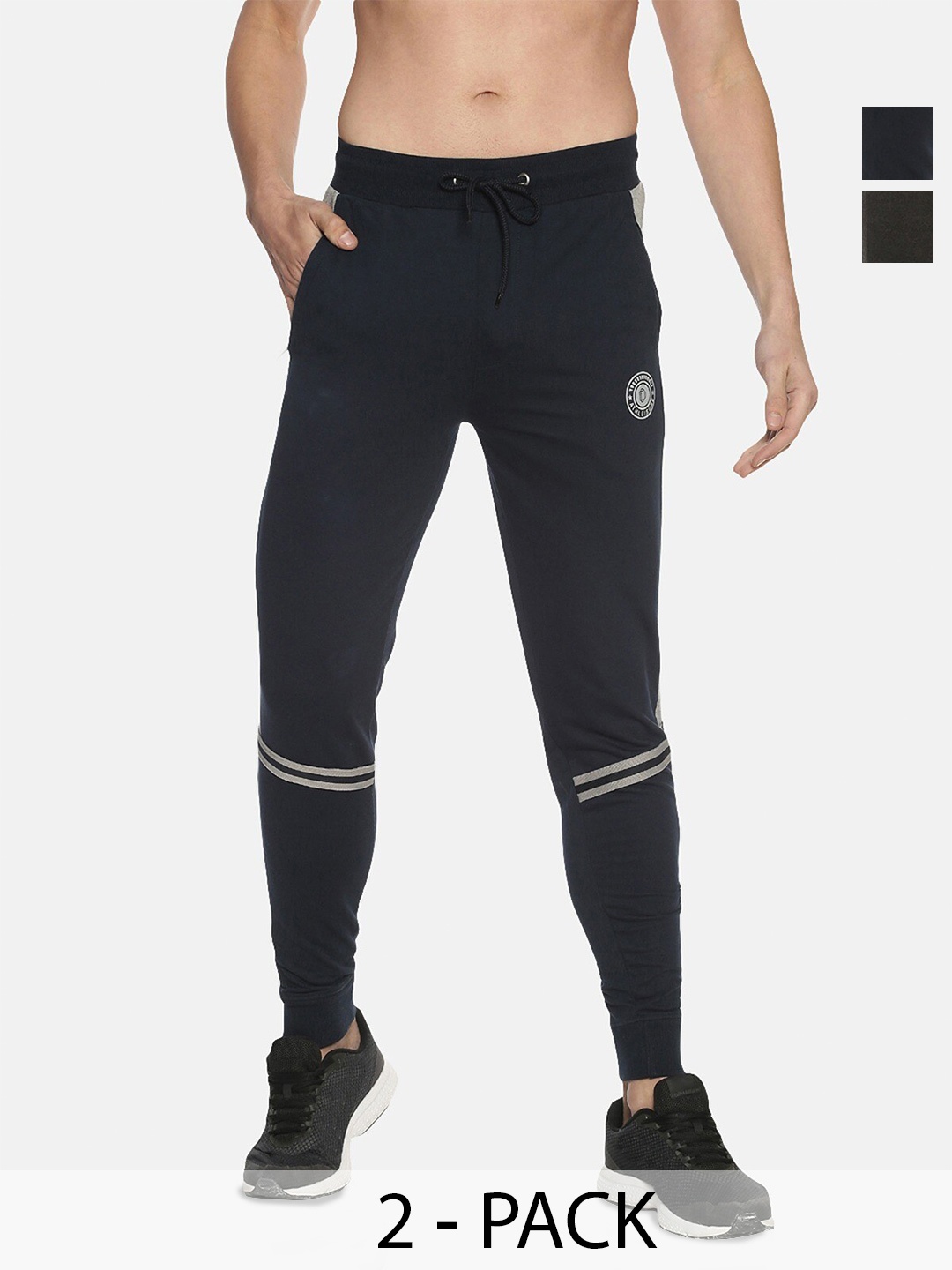 

Dollar Men Pack Of 2 Cotton Mid Rise Joggers, Black