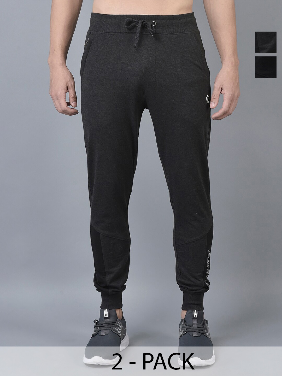 

Dollar Men Pack Of 2 Typography Printed Cotton Rich Joggers, Black