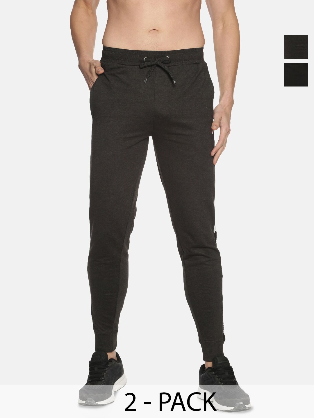 

Dollar Men Pack Of 2 Cotton Mid Rise Joggers, Black