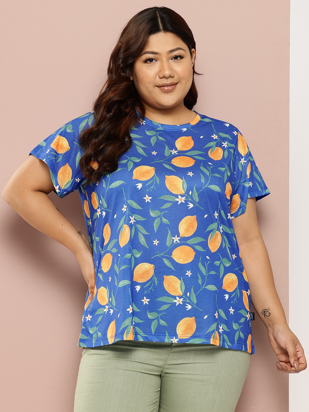 

Sztori Plus Size Printed Lounge T-shirt, Blue