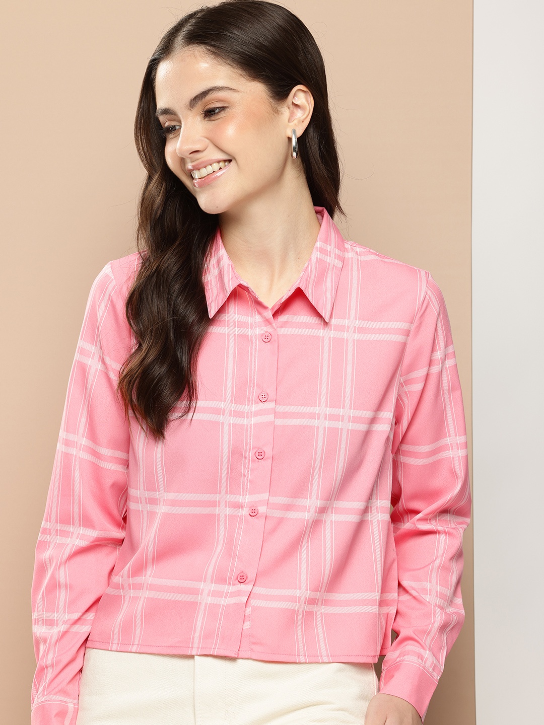 

encore by INVICTUS Checked Casual Shirt, Pink