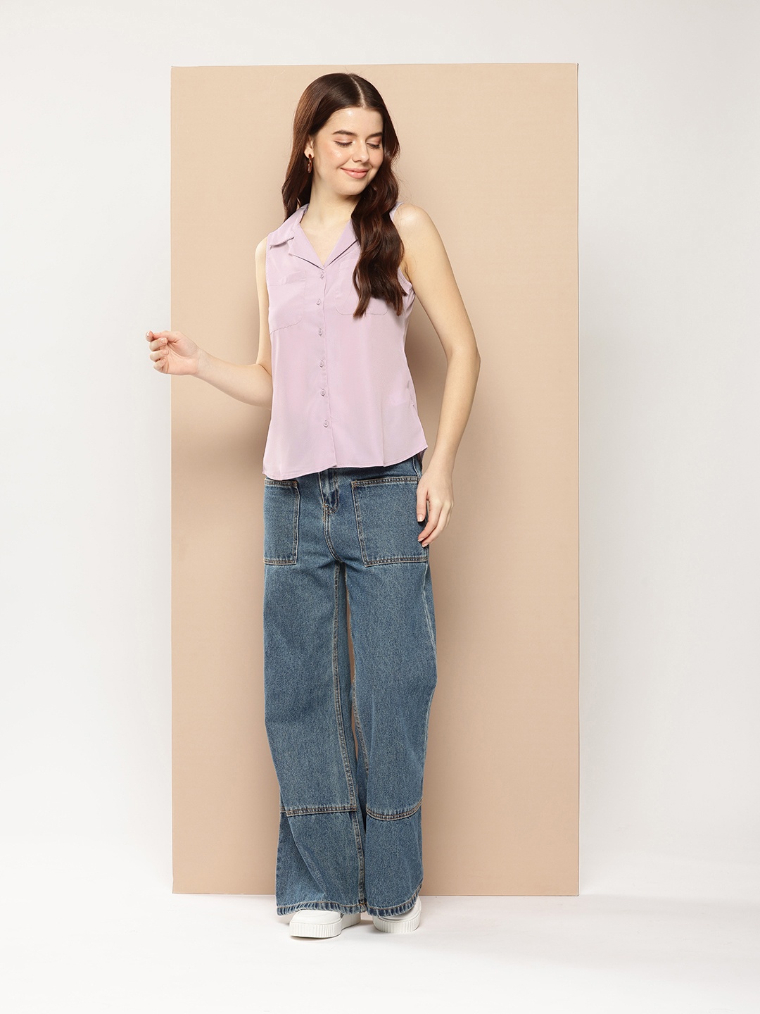 

encore by INVICTUS Cuban Collar Sleeveless Casual Shirt, Lavender