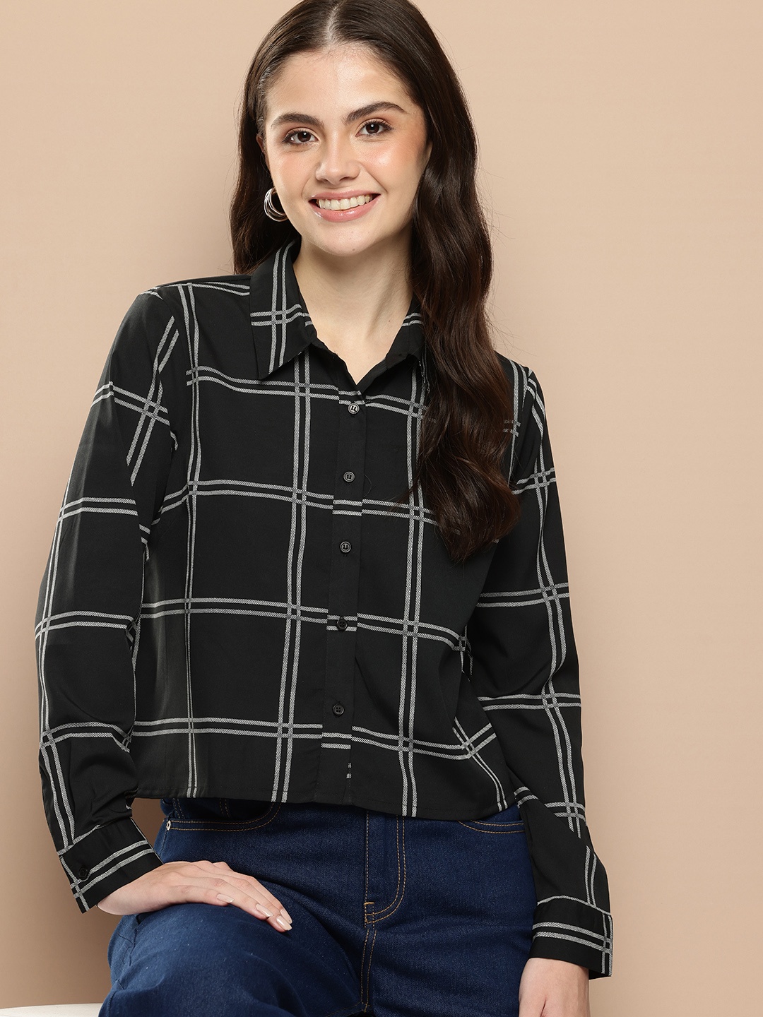 

encore by INVICTUS Checked Casual Shirt, Black
