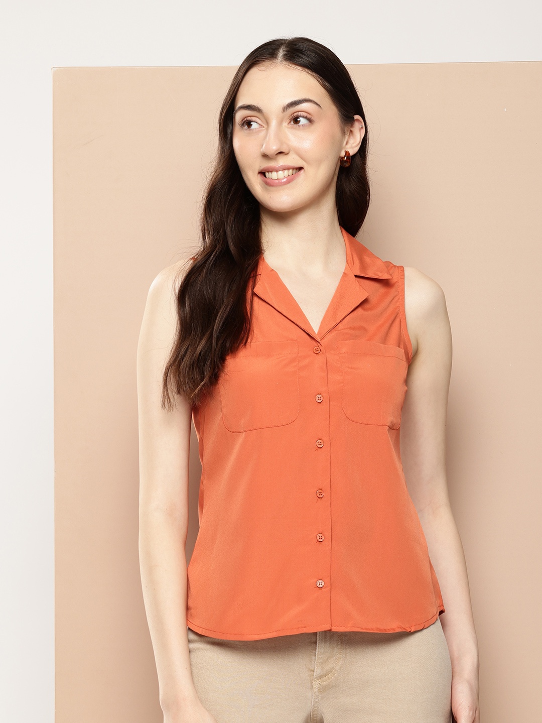 

encore by INVICTUS Cuban Collar Sleeveless Casual Shirt, Rust