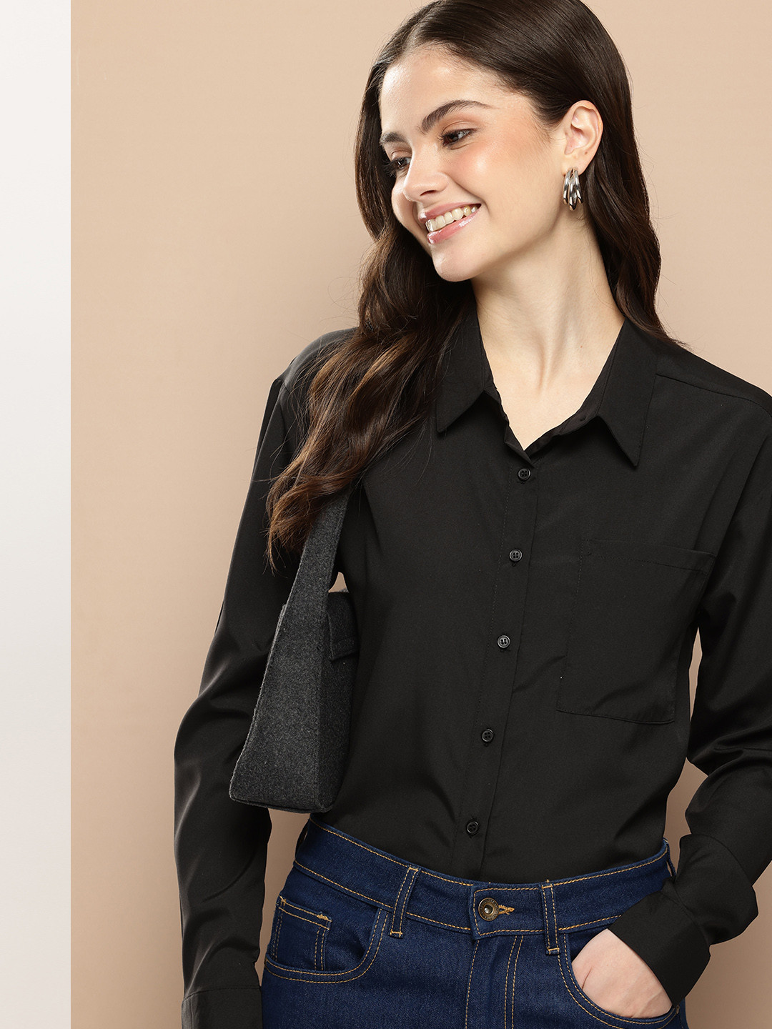 

encore by INVICTUS Spread Collar Casual Shirt, Black
