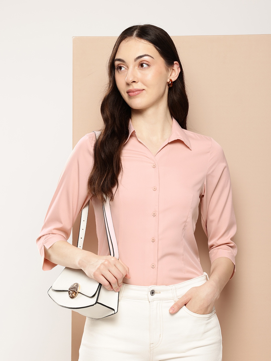 

encore by INVICTUS Spread Collar Casual Shirt, Peach