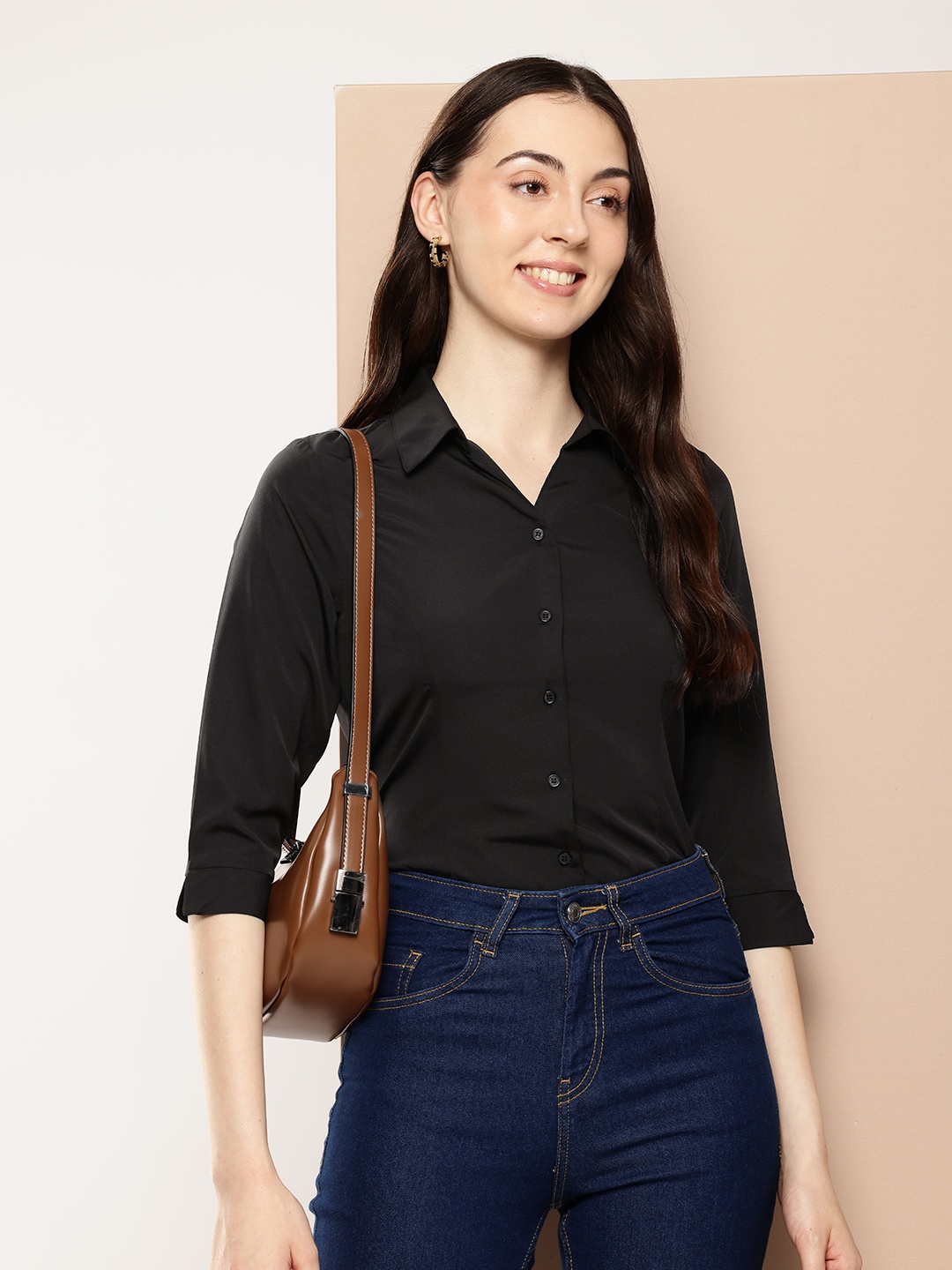 

encore by INVICTUS Spread Collar Casual Shirt, Black