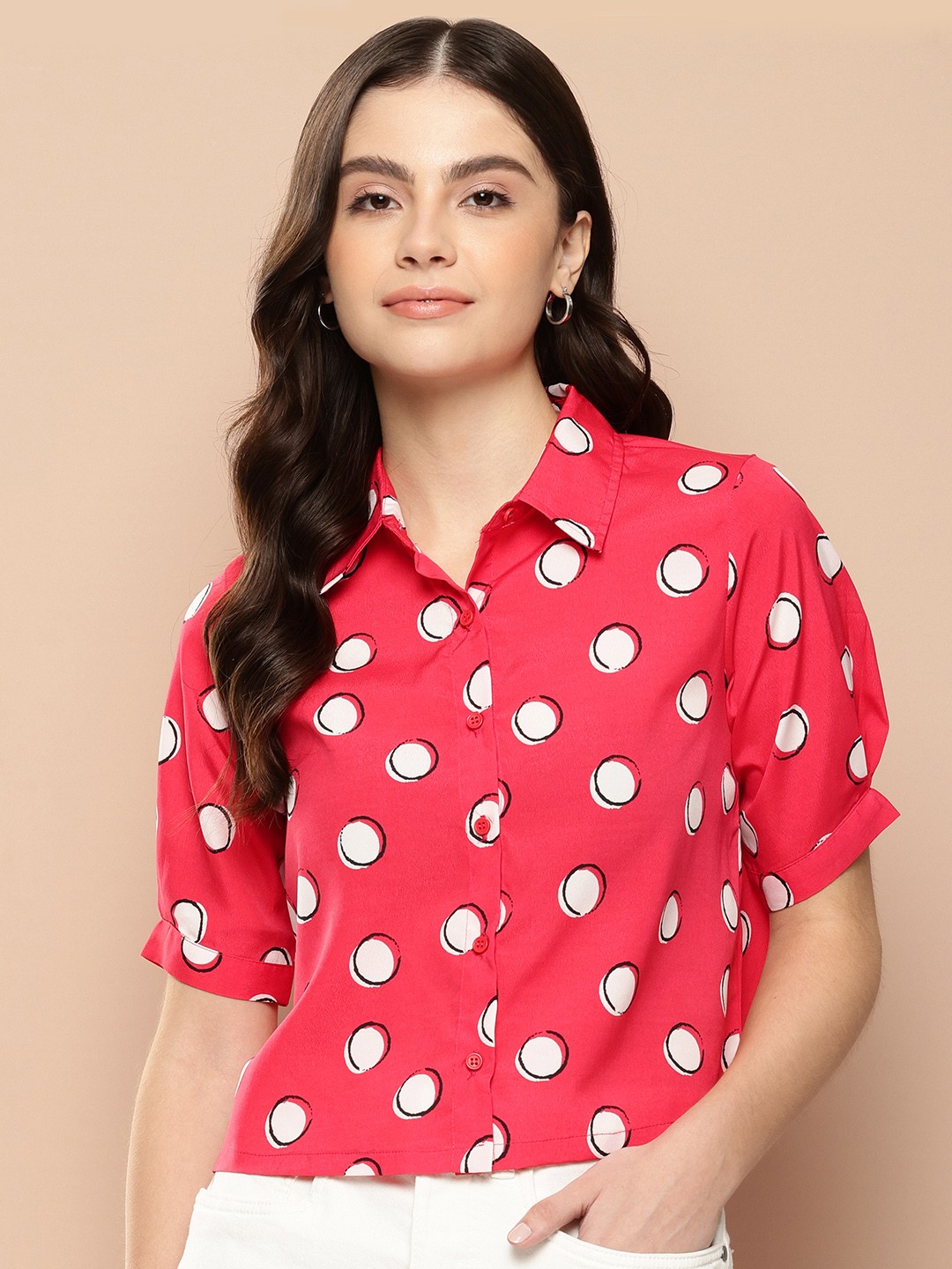 

encore by INVICTUS Opaque Printed Casual Shirt, Coral