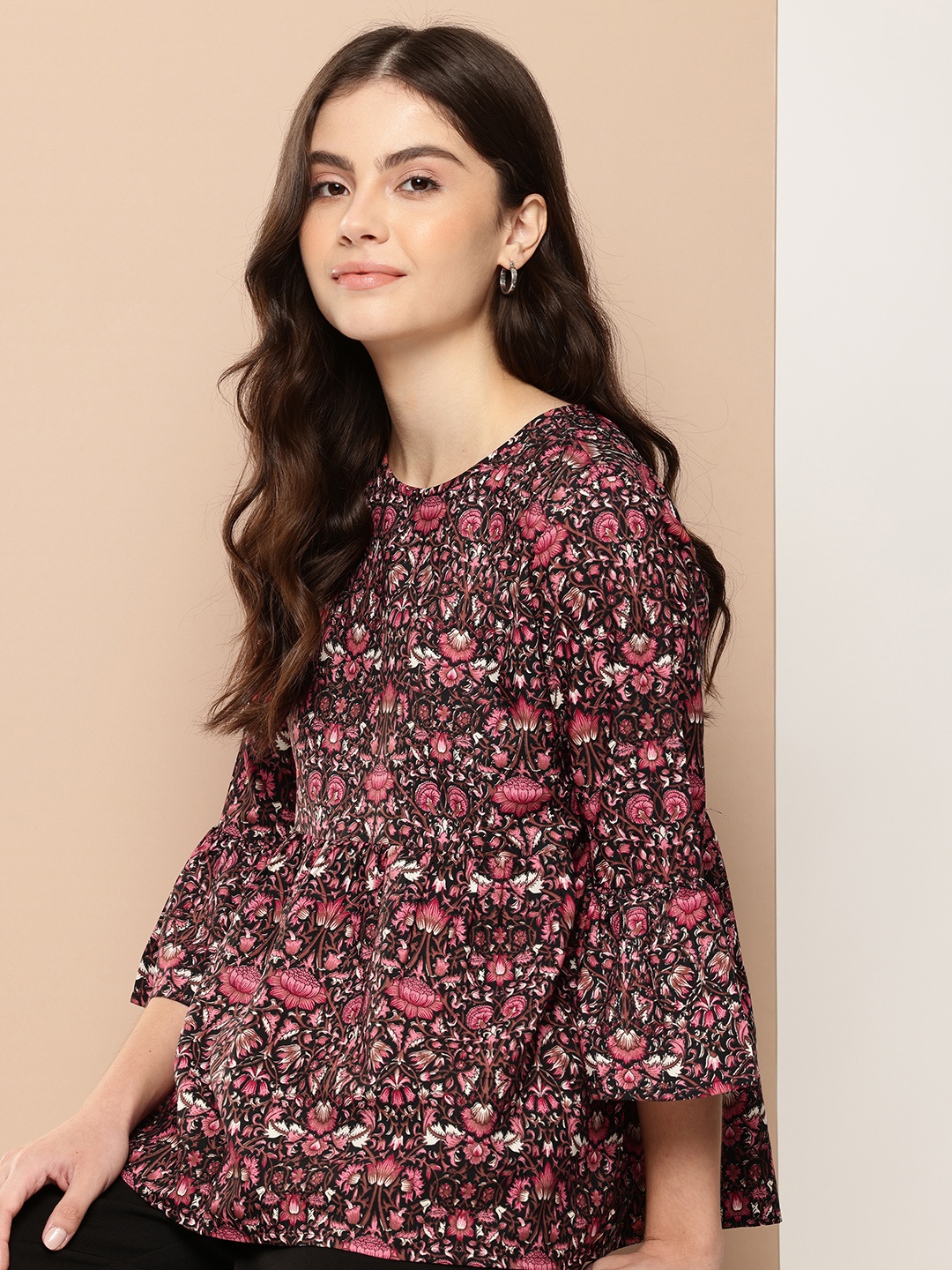 

encore by INVICTUS Floral Printed Bell Sleeves Peplum Top, Multi