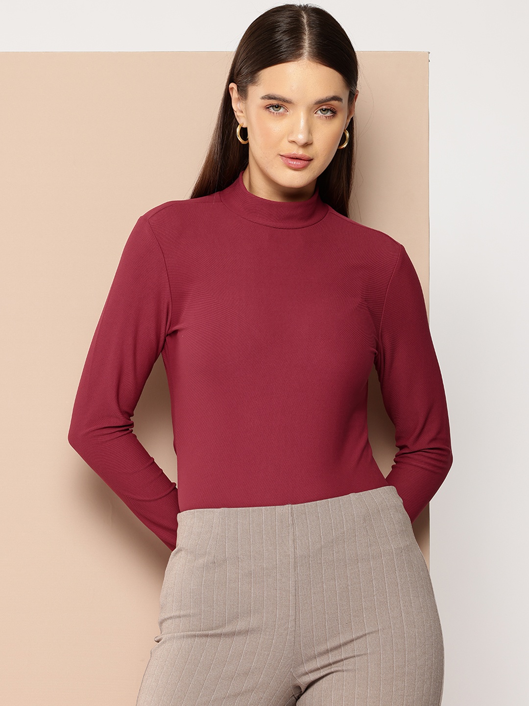 

Chemistry Mock Neck Knit Top, Maroon