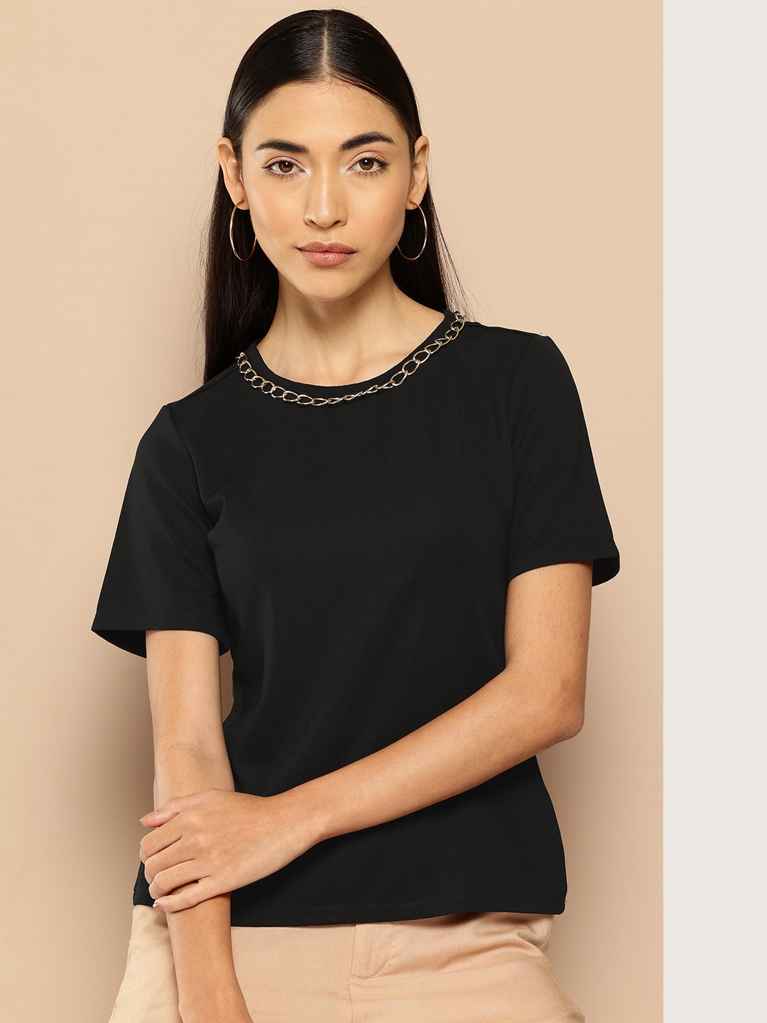 

Chemistry Chain Embellished Detail Top, Black