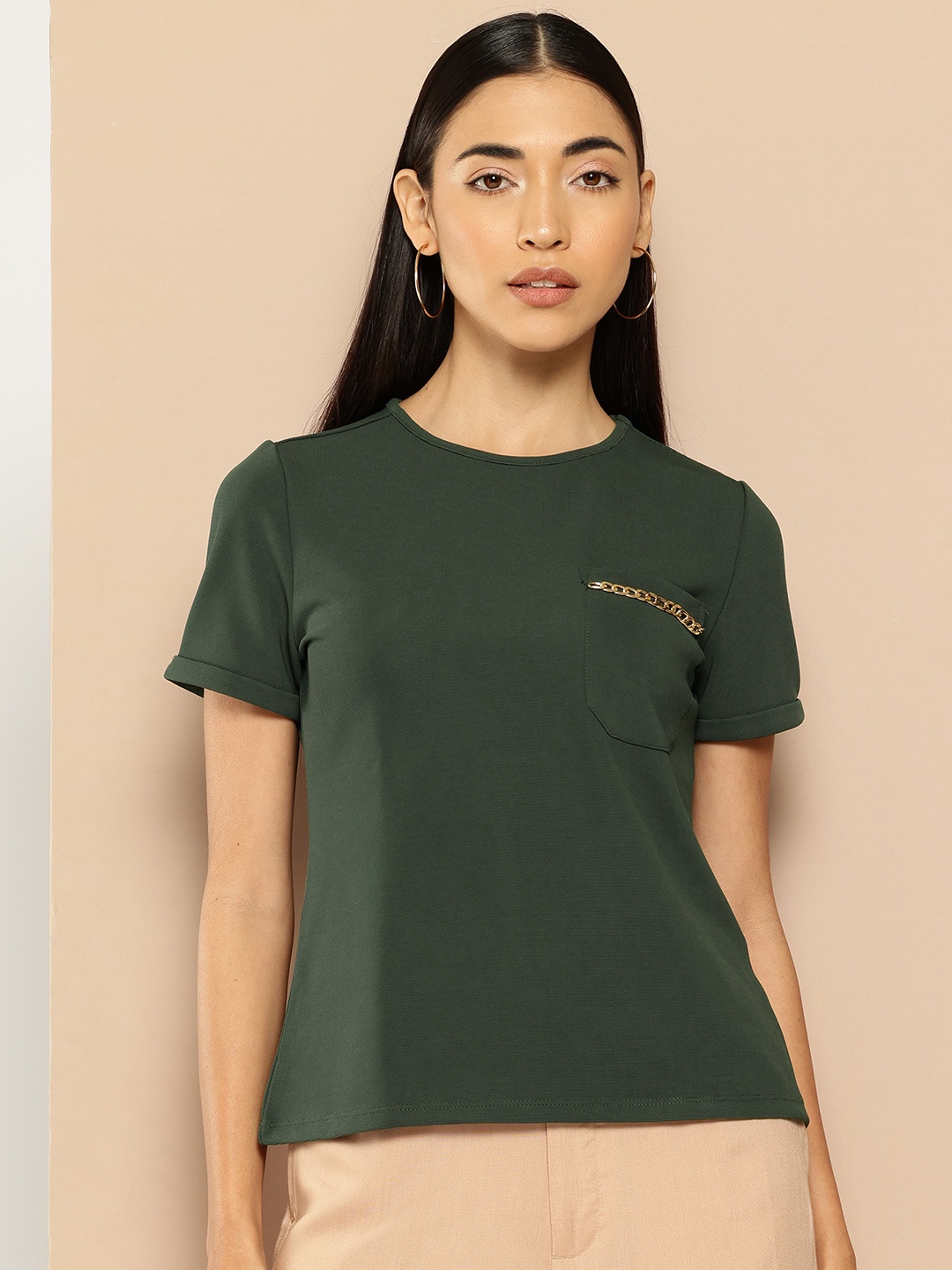 

Chemistry Chain Embellished Detail Top, Olive