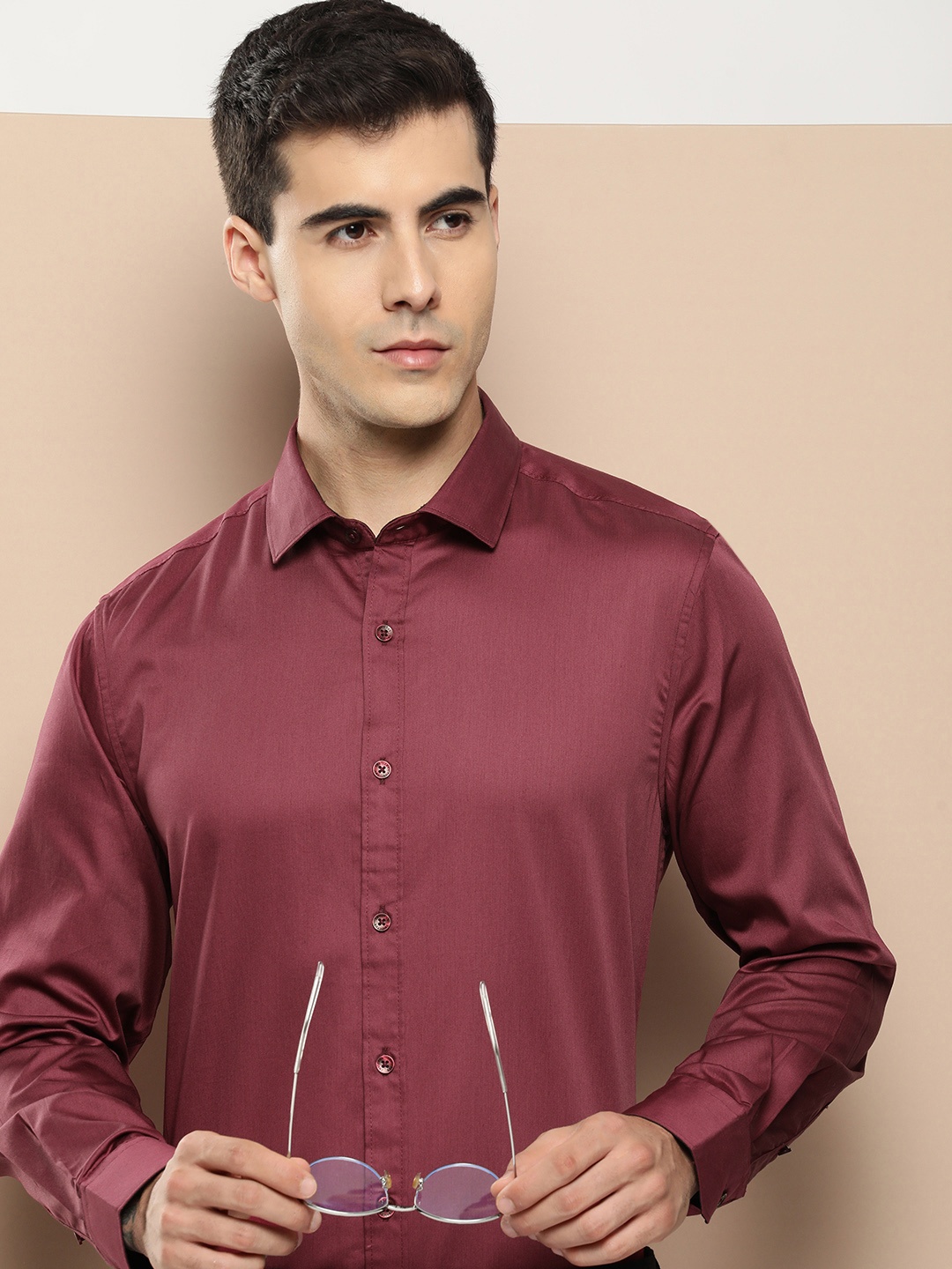 

INVICTUS Pure Cotton Slim Fit Iron Free Semiformal Shirt, Maroon