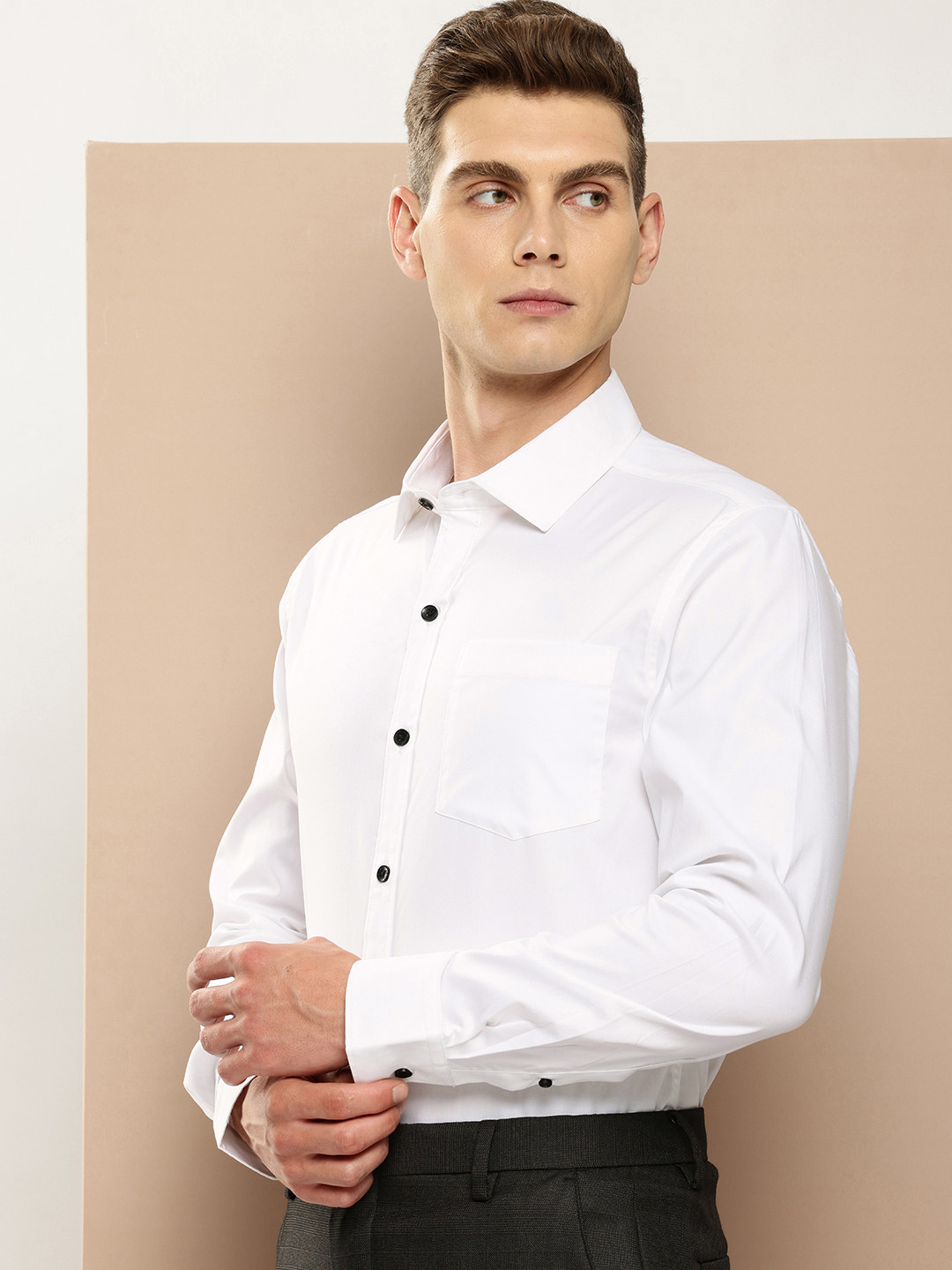

INVICTUS Pure Cotton Slim Fit Opaque Formal Shirt, White