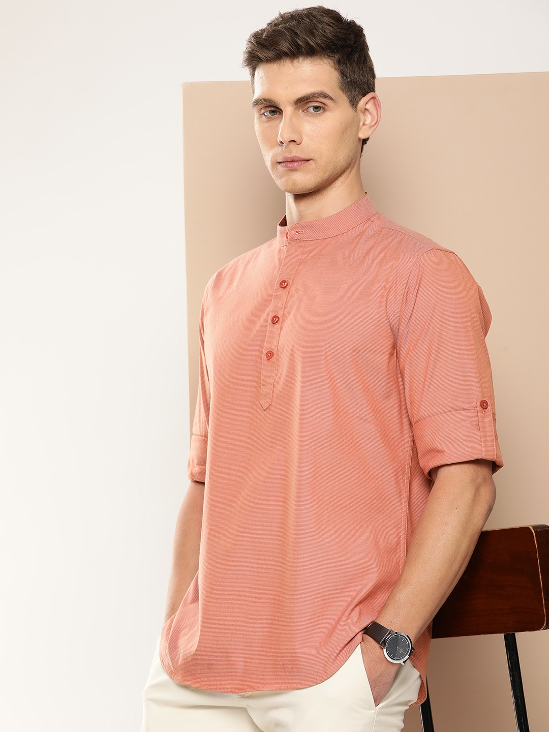

INVICTUS Pure Cotton Sport Slim Fit Horizontal Stripes Opaque Casual Shirt, Rust