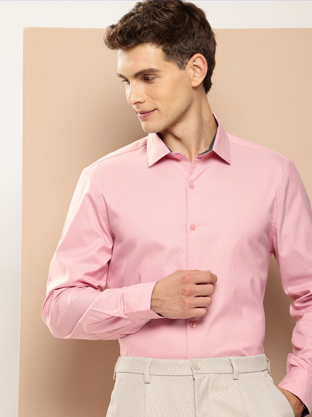 

INVICTUS Pure Cotton Slim Fit Opaque Formal Shirt, Pink