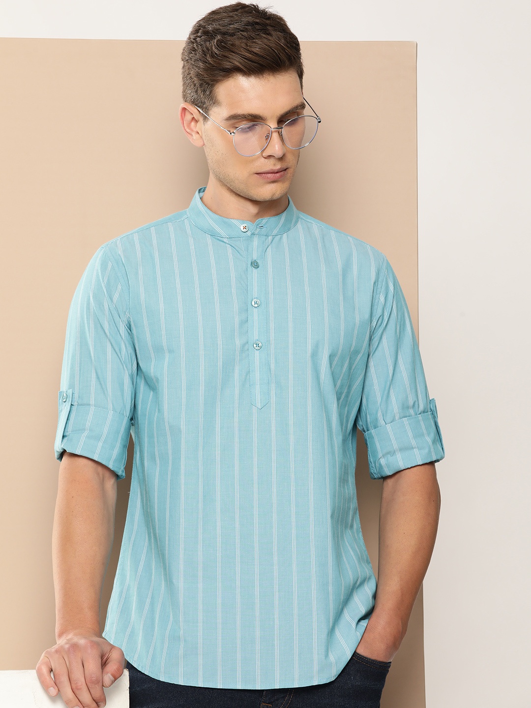 

INVICTUS Pure Cotton Sport Slim Fit Opaque Striped Casual Shirt, Blue
