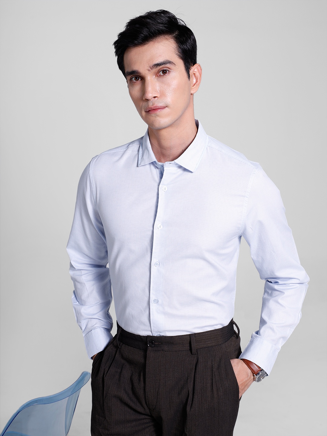 

INVICTUS Pure Cotton Self Design Textured Slim Fit Opaque Formal Shirt, Blue
