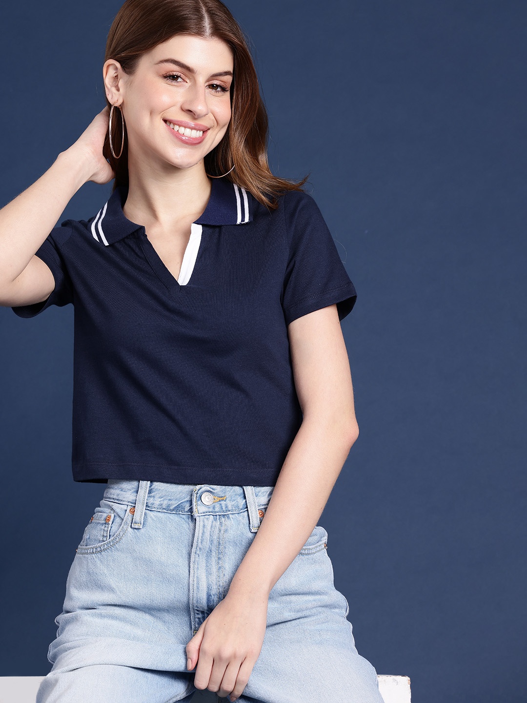 

Mast & Harbour Polo Collar Pure Cotton T-shirt, Navy blue