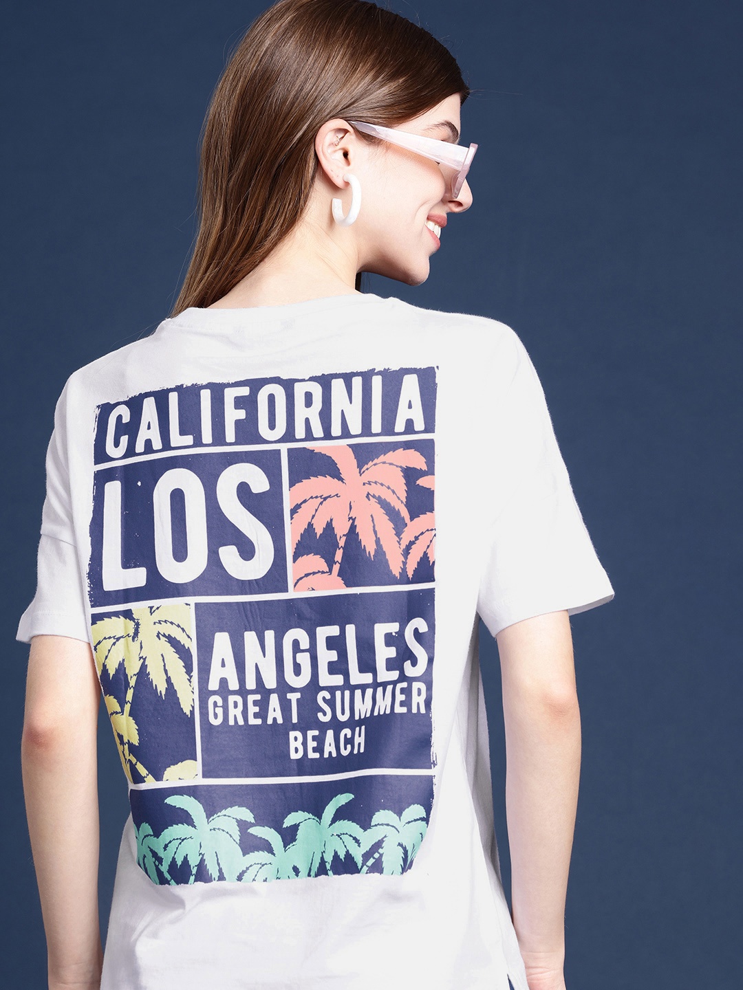 

Mast & Harbour Printed Drop-Shoulder Sleeves Pure Cotton T-shirt, White