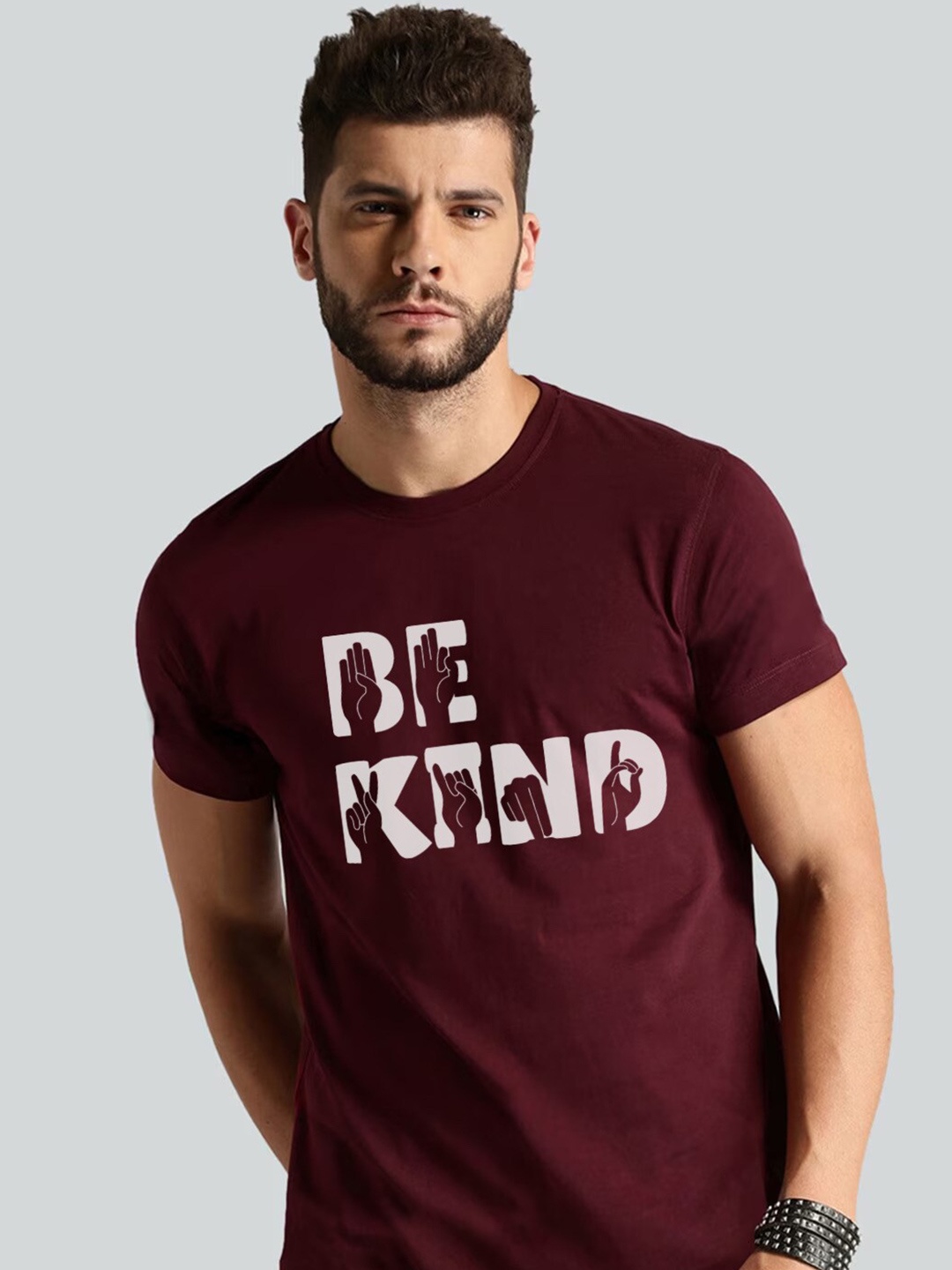 

Elibolz Typography Round Neck Cotton Applique Casual T-shirt, Maroon