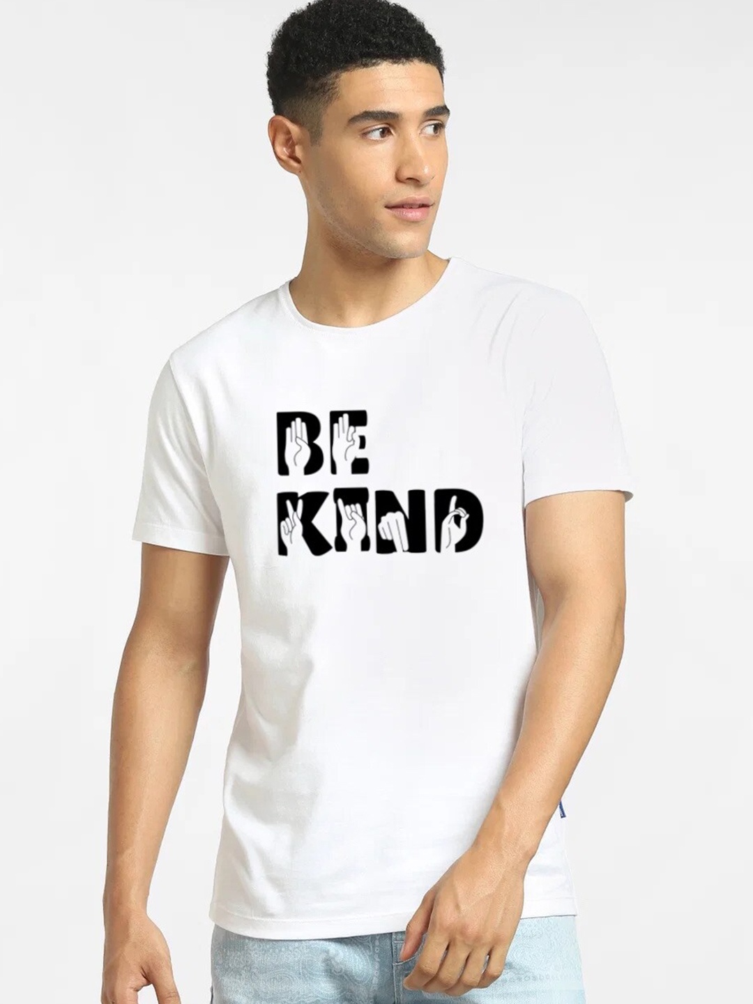 

Elibolz Typography Printed Cotton Casual T-shirt, White