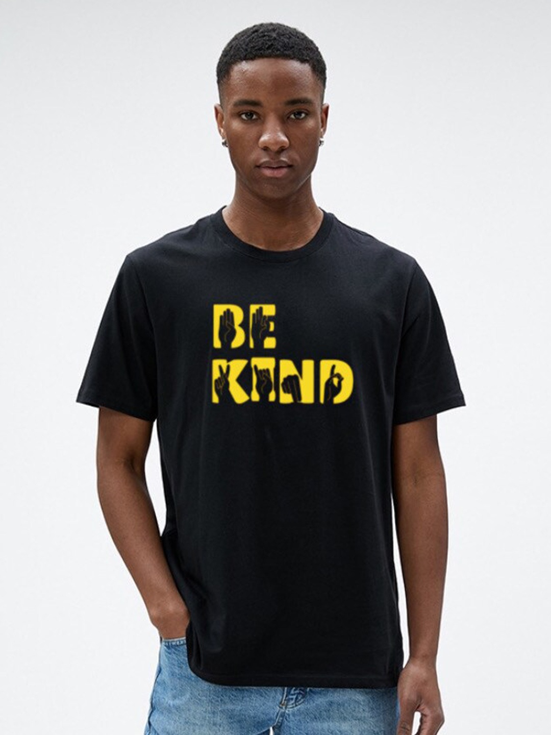 

Elibolz Typography Printed Cotton Casual T-shirt, Black