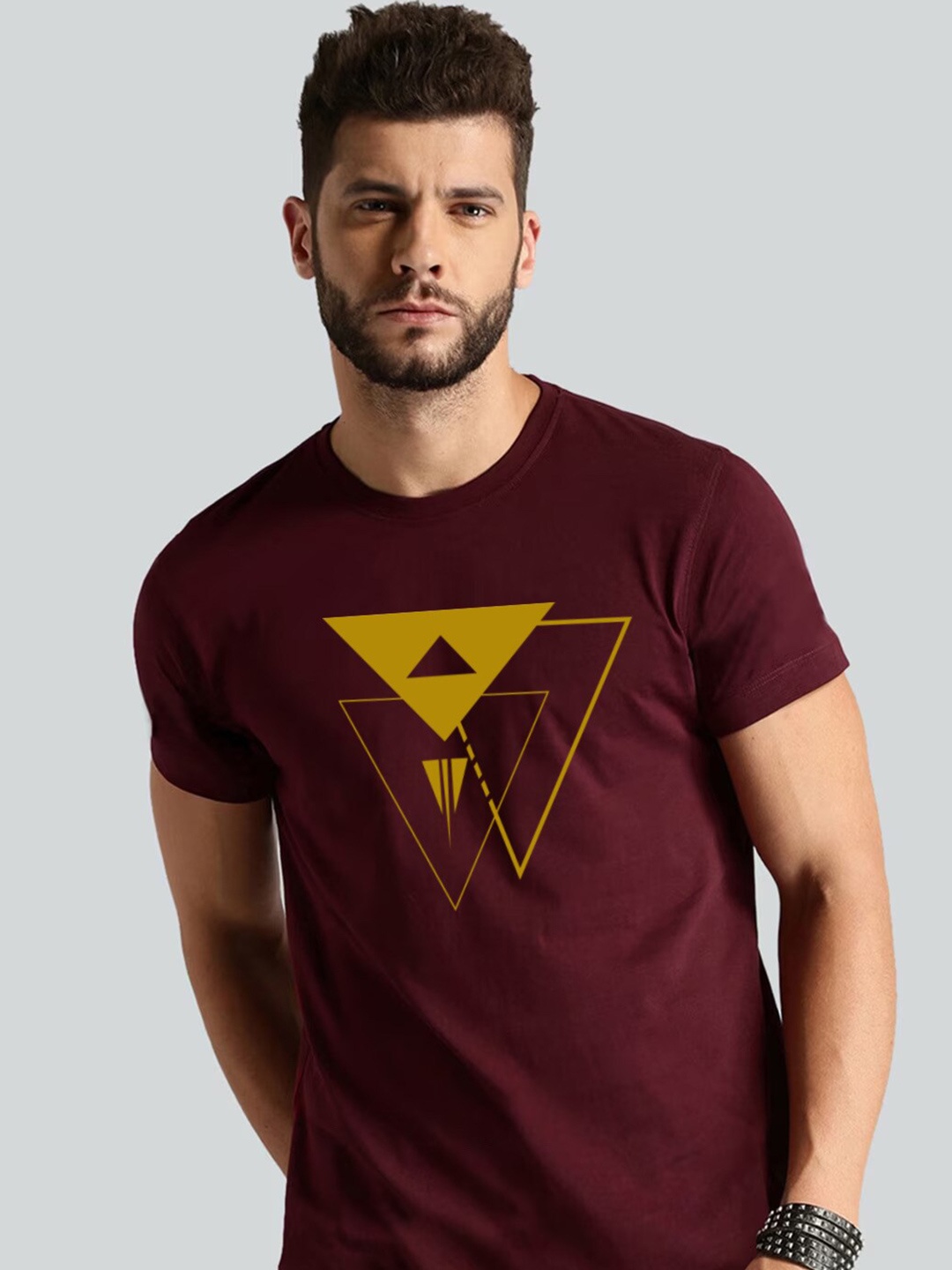 

Elibolz Regular Fit Printed Cotton T-shirt, Maroon