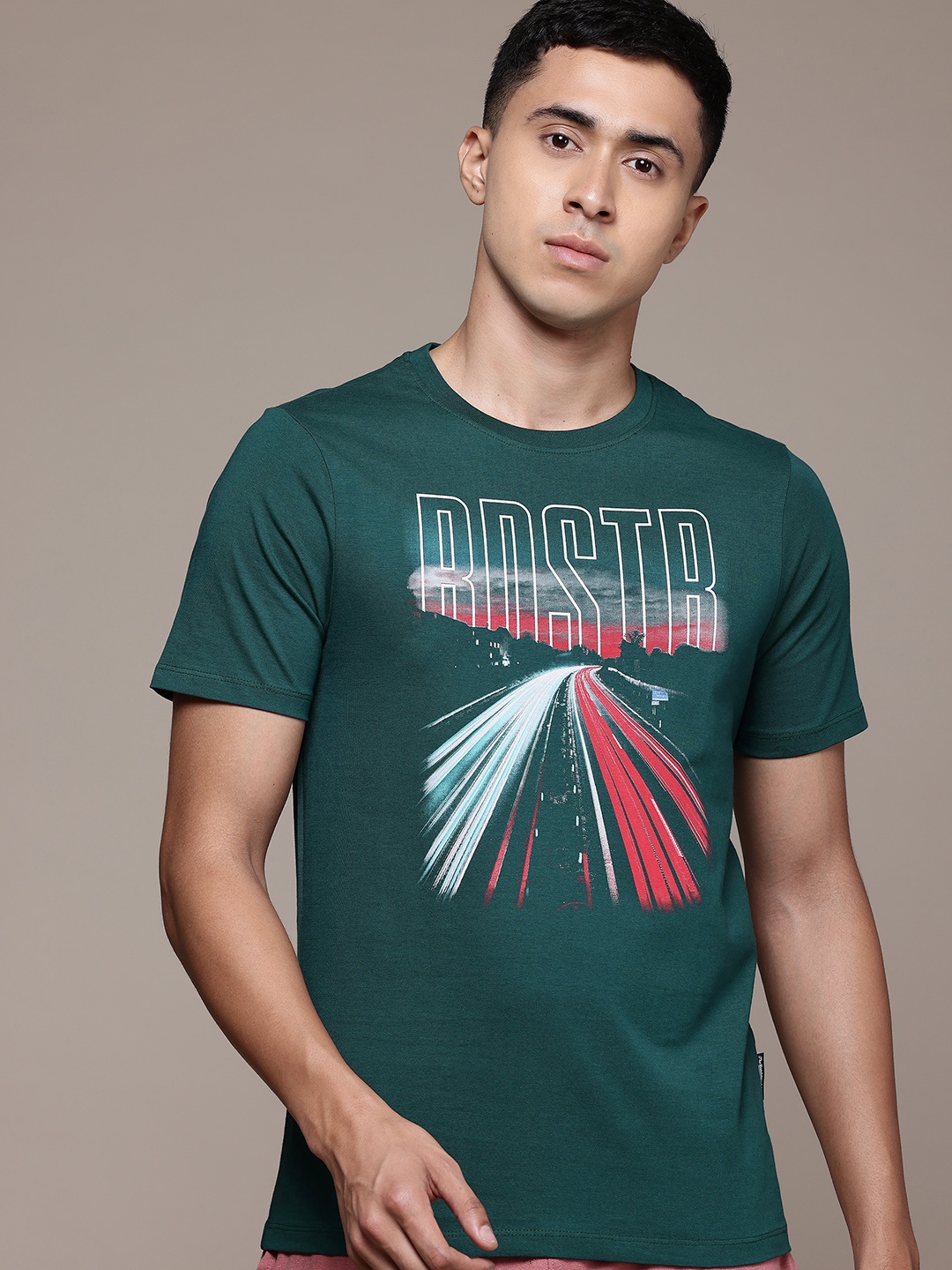 

The Roadster Lifestyle Co. Typography Printed Pure Cotton T-shirt, Green