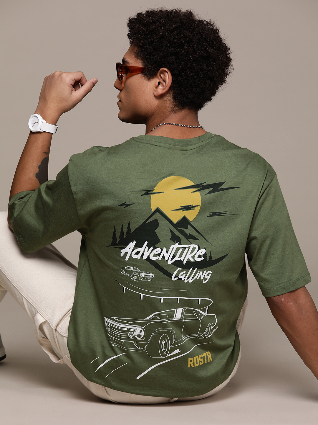

The Roadster Lifestyle Co. Printed Pure Cotton Relaxed T-shirt, Green