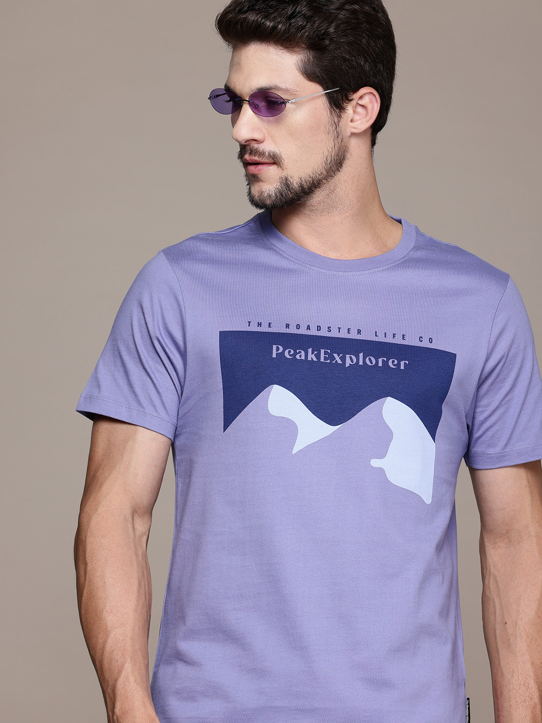 

The Roadster Lifestyle Co. Men Printed Pure Cotton T-shirt, Purple