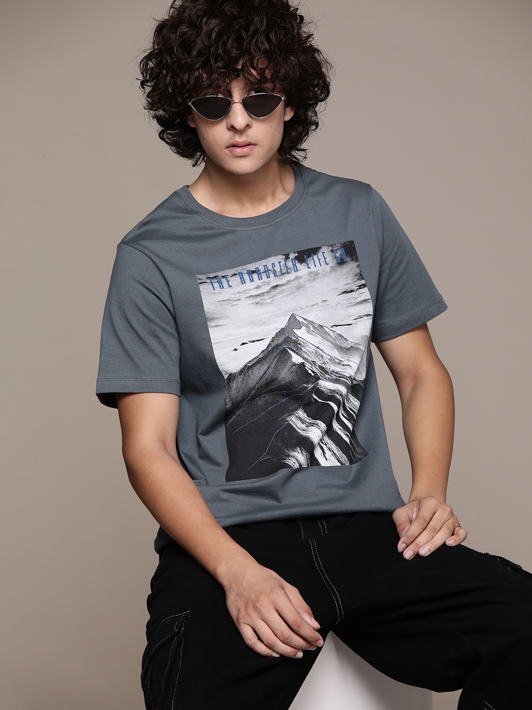 

The Roadster Lifestyle Co. Printed Pure Cotton T-shirt, Charcoal