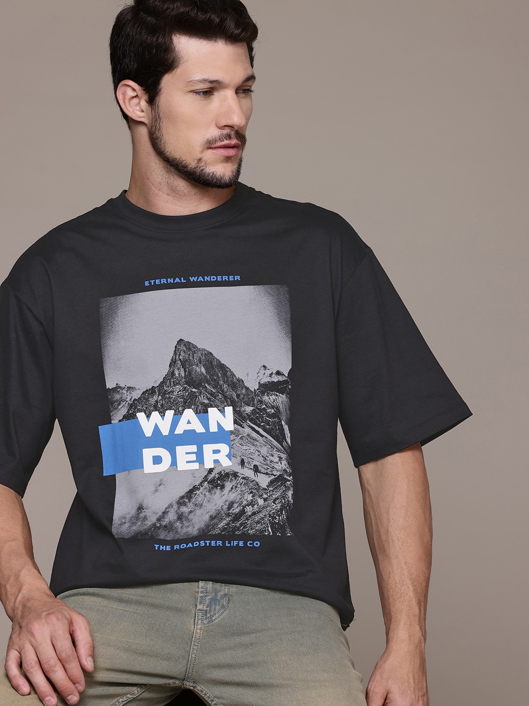 

The Roadster Lifestyle Co. Printed Relaxed Fit Pure Cotton T-shirt, Black