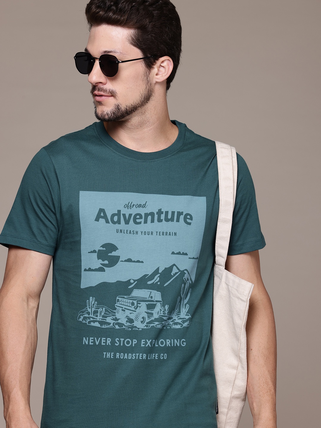 

The Roadster Lifestyle Co. Printed Pure Cotton T-shirt, Teal