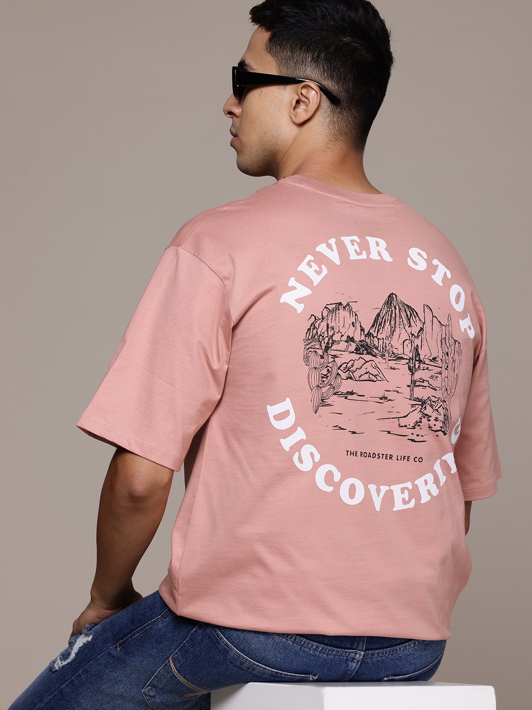 

The Roadster Lifestyle Co. Printed Relaxed Fit Pure Cotton T-shirt, Pink