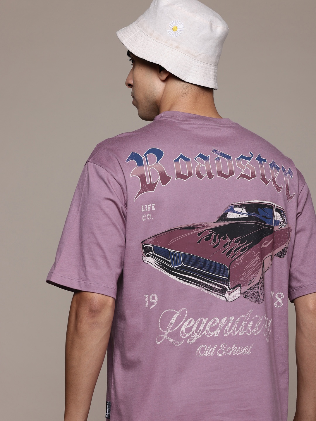 

The Roadster Lifestyle Co. Printed Drop-Shoulder Sleeves Pure Cotton T-shirt, Mauve