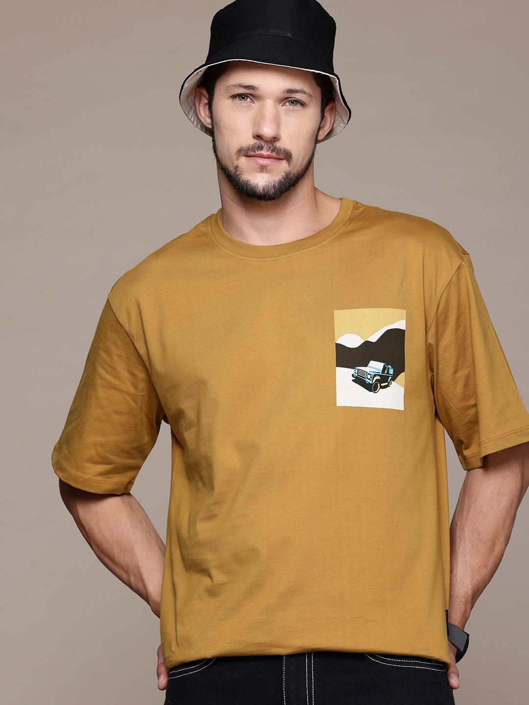 

The Roadster Lifestyle Co. Drop-Shoulder Sleeves Pure Cotton Relaxed T-shirt, Brown