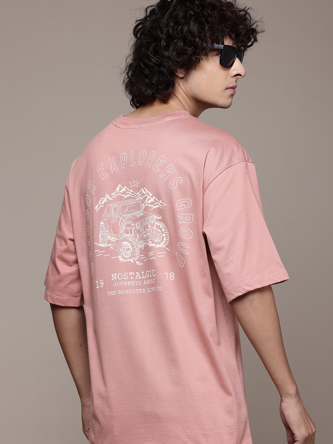 

The Roadster Lifestyle Co. Printed Relaxed Fit Pure Cotton T-shirt, Pink