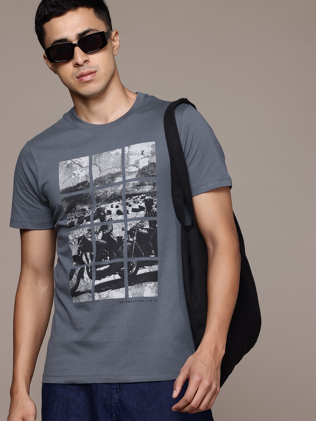 

The Roadster Lifestyle Co. Printed Pure Cotton T-shirt, Blue