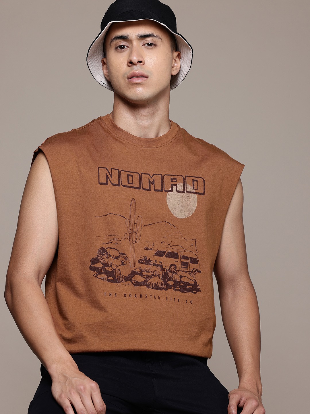 

The Roadster Lifestyle Co. Printed Pure Cotton T-shirt, Rust