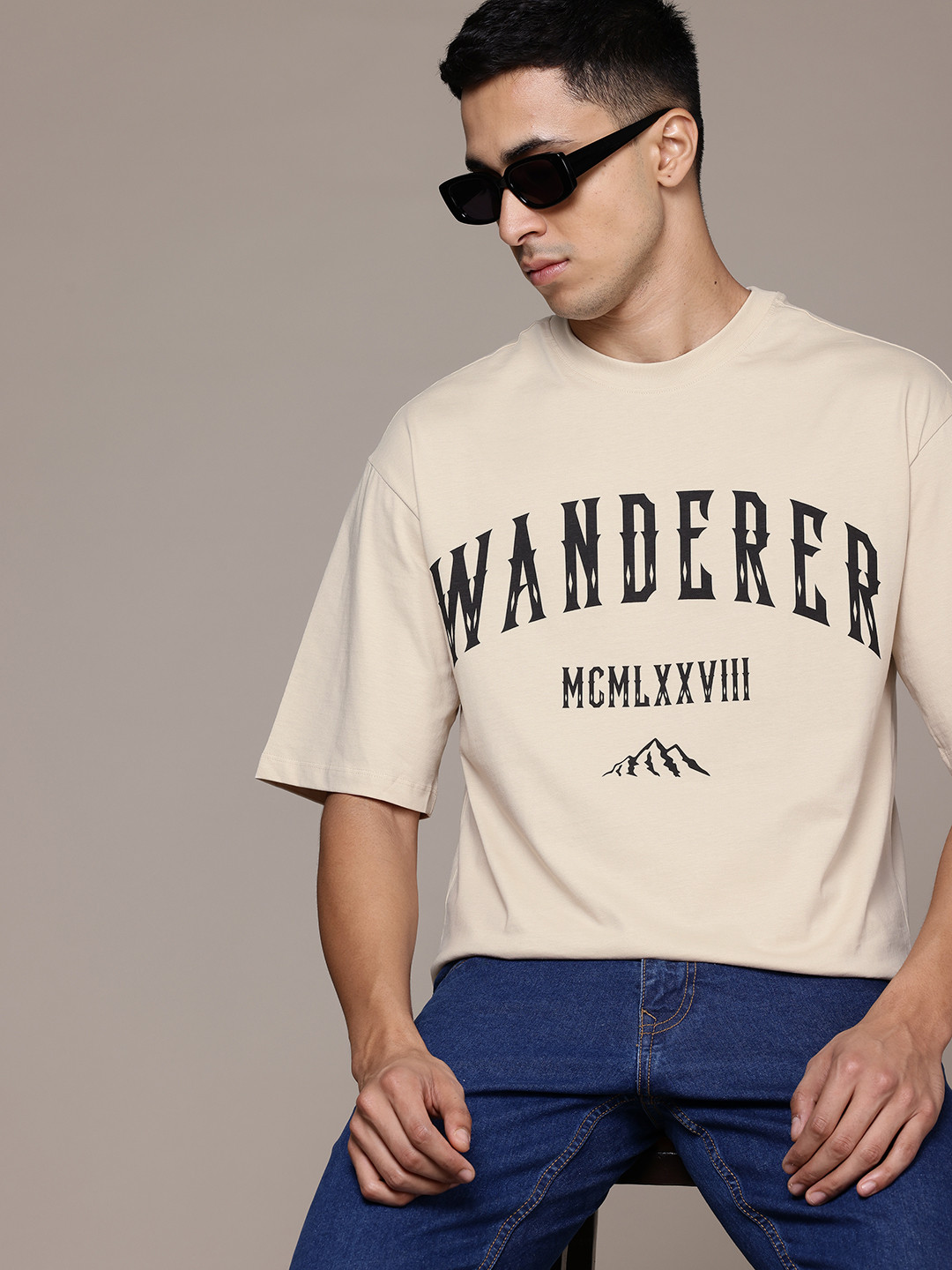 

The Roadster Lifestyle Co. Typography Print Relaxed Fit Pure Cotton T-shirt, Beige