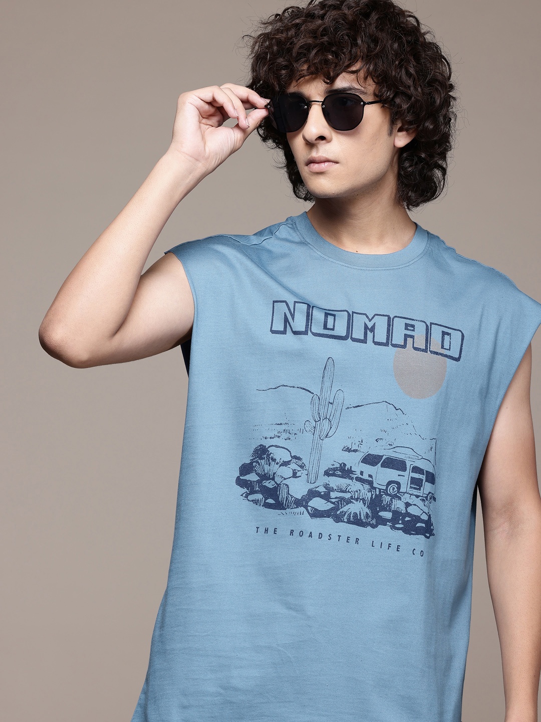 

The Roadster Lifestyle Co. Printed Pure Cotton T-shirt, Blue