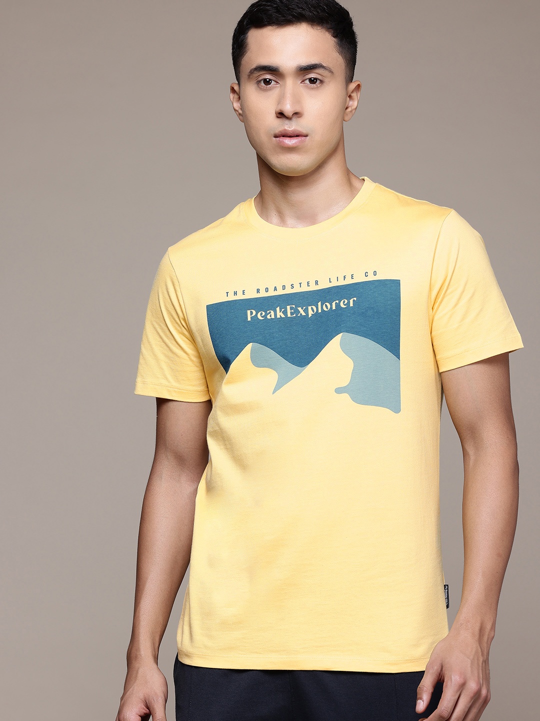 

The Roadster Lifestyle Co. Printed Pure Cotton T-shirt, Yellow