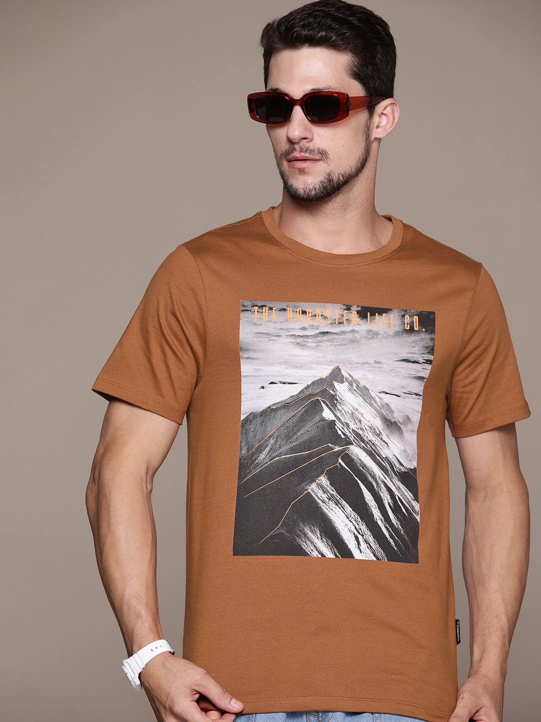 

The Roadster Lifestyle Co. Printed Pure Cotton T-shirt, Rust