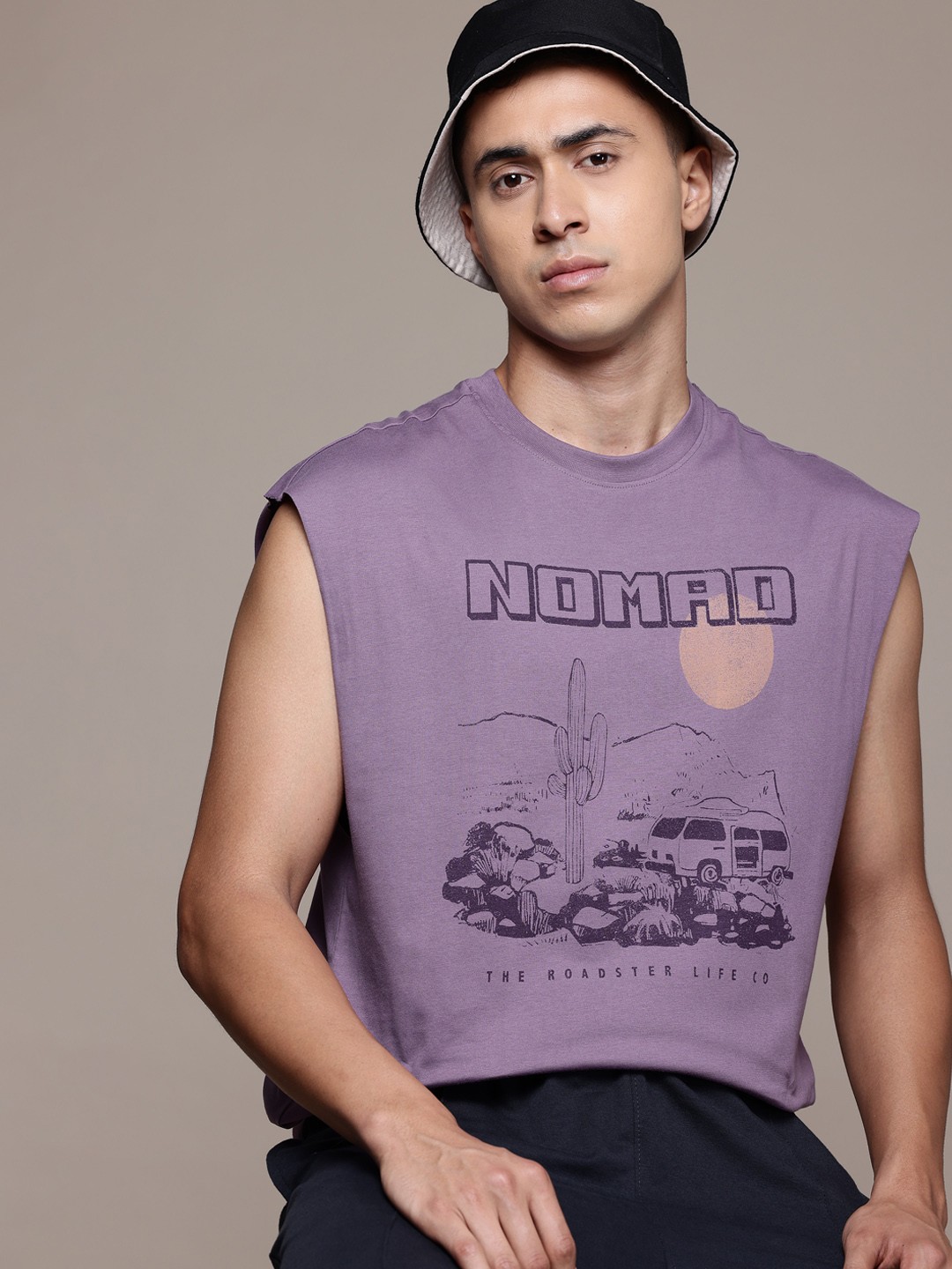 

The Roadster Lifestyle Co. Printed Pure Cotton Relaxed T-shirt, Mauve