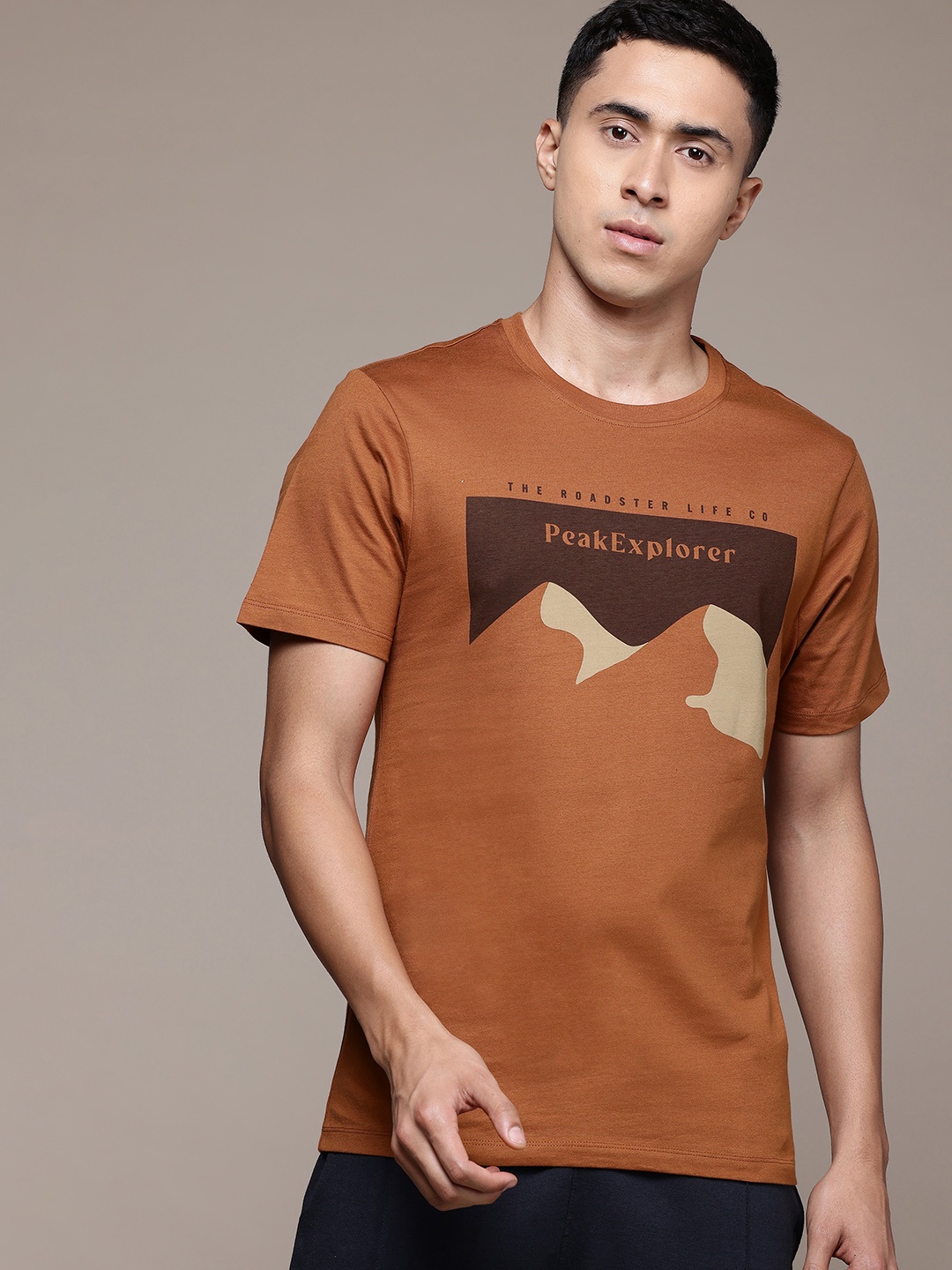 

The Roadster Lifestyle Co. Printed Pure Cotton T-shirt, Rust