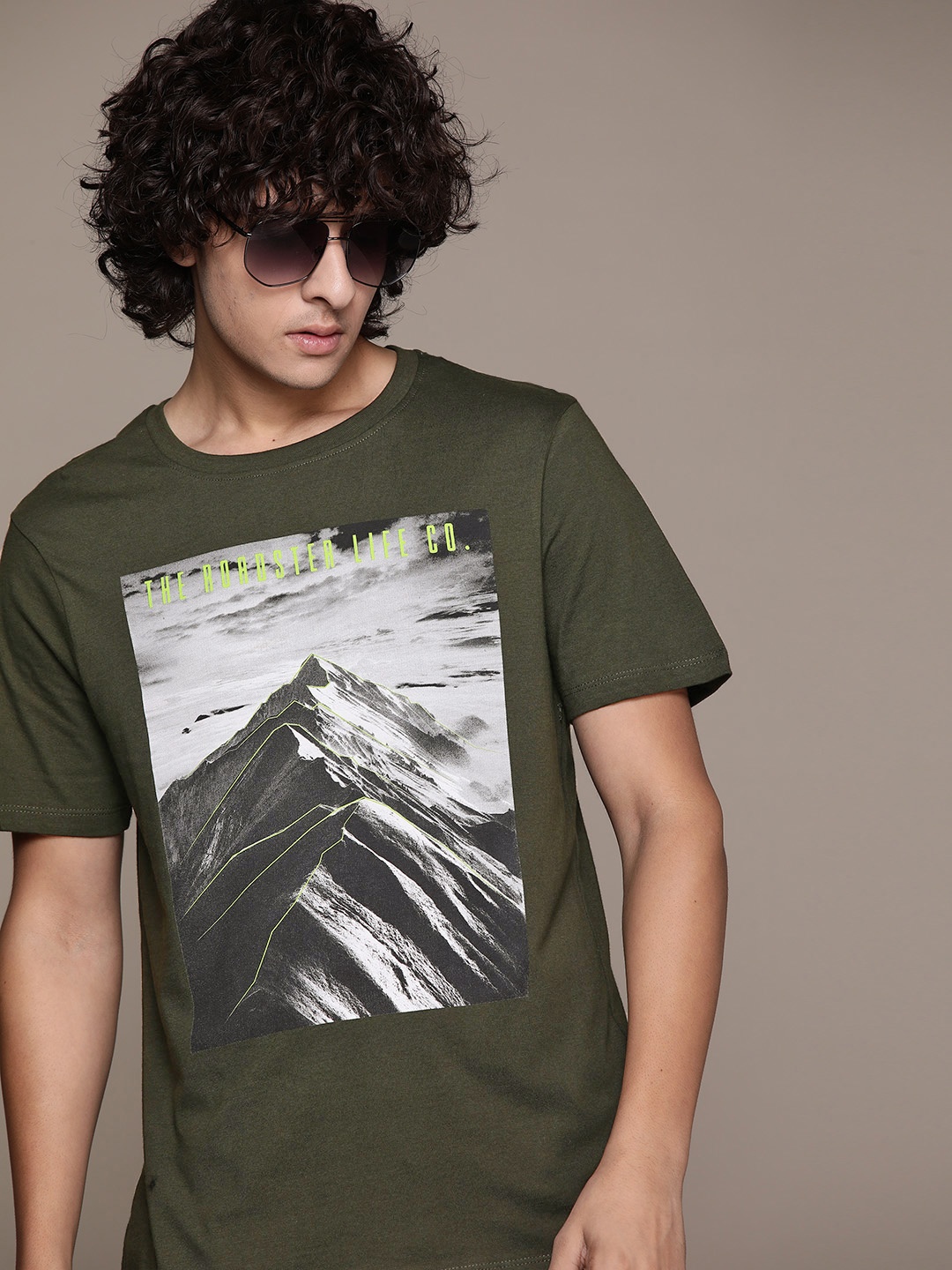 

The Roadster Lifestyle Co. Printed Pure Cotton T-shirt, Olive