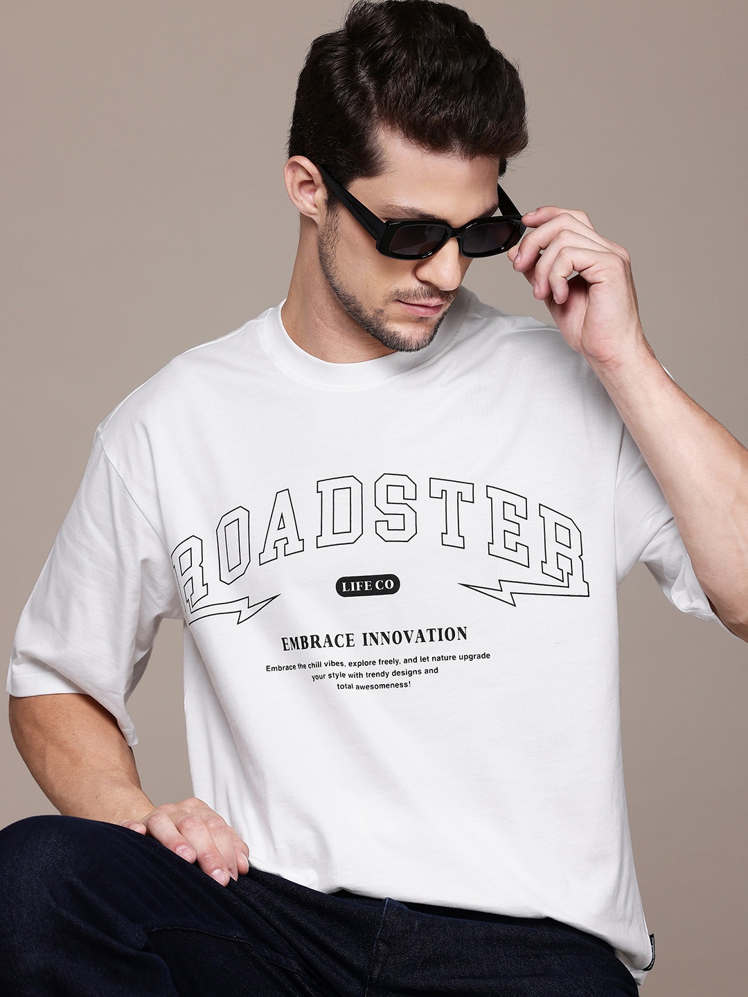

The Roadster Lifestyle Co. Printed Pure Cotton T-shirt, White