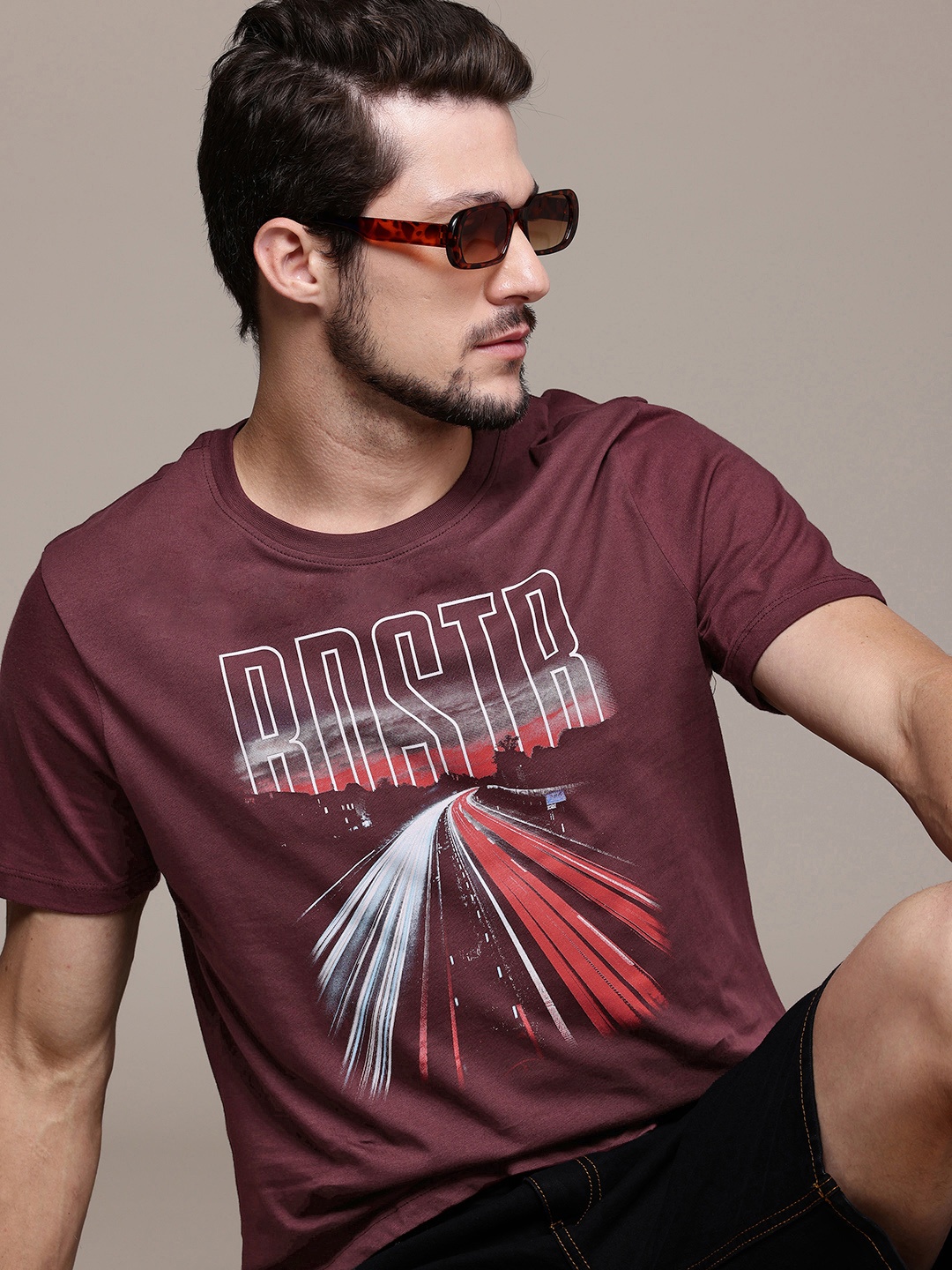 

The Roadster Lifestyle Co. Printed Pure Cotton T-shirt, Burgundy